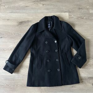 GAP Wool Black Classic Peacoat Jacket Sz L